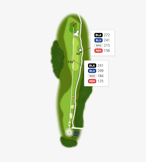 밸리 코스 hole 1 - 84(BLA:272 BLU:241 WHI:215 RED:156),110(BLA:241 BLU:209 WHI:184 RED:125)