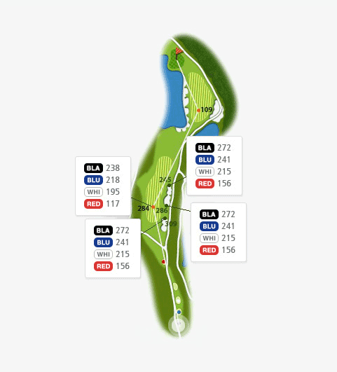 밸리 코스 hole 2 - 245(BLA:272 BLU:241 WHI:215 RED:156),284(BLA:238 BLU:218 WHI:195 RED:117),286(BLA:272 BLU:241 WHI:215 RED:156),309(BLA:272 BLU:241 WHI:215 RED:156)