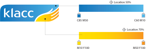 주색1:C85 M50 ~ C60 M10 (Location:50%), 주색2:M10 Y100 ~ M50 Y100 (Location:70%)